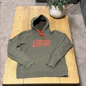 Marmot Olive Green Hoodie with Red Accents
